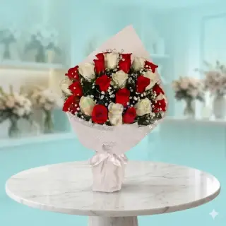 Kırmızı Beyaz Karışık Güller (15 Kırmızı 10 Beyaz)