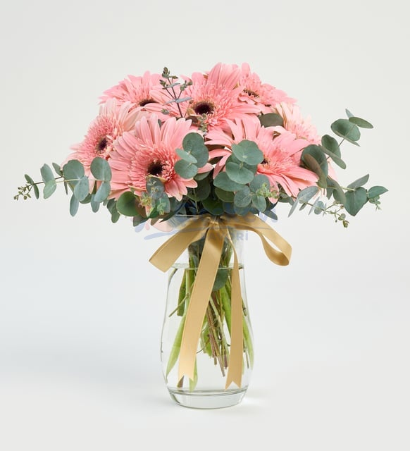 Pembe Dusler Gerbera Aranjmani Pasabahce Vazoda 8654 4A1D A168