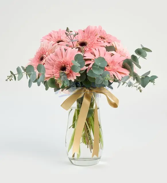 Pembe Dusler Gerbera Aranjmani Pasabahce Vazoda 8654 4A1D A168 - Atakum Çiçekçim