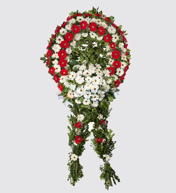 Kirmizi Beyaz Gerberalar Ayakli Cenaze Celenk
