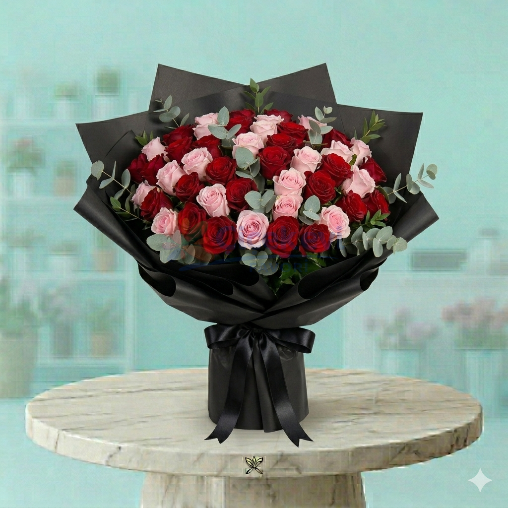 25 Lila 25 Kırmızı Gül Buketi
